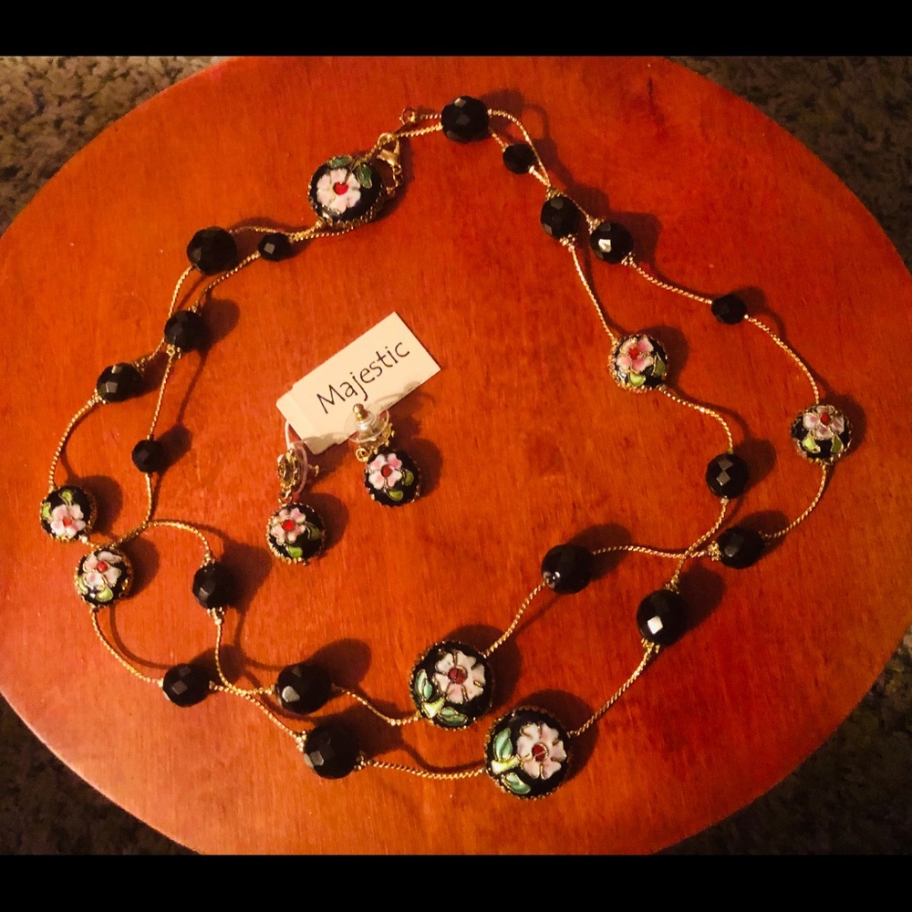 “Majestic “. Cloisonné Necklace and Earrings